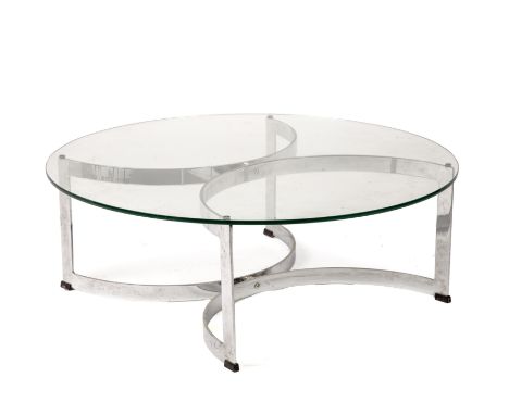 Merrow Associates Talbot coffee tablemodel 341, circular glass top on chrome support33cm high, 92cm wide.  The table is in go