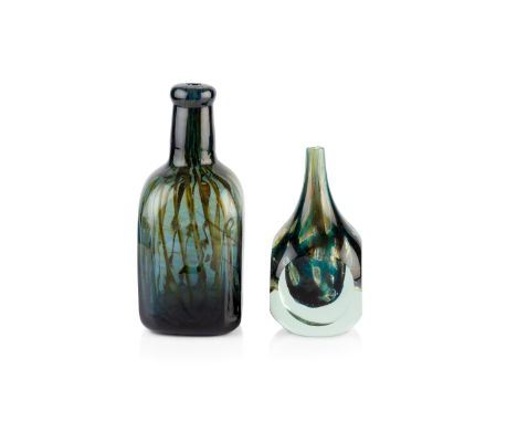 Designed by Michael Harris (1933-1994) for Mdina GlassIce cut square vase and a square bottle vaseglassthe ice cut vase signe