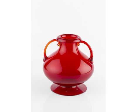 Vittorio Zecchin (1878-1947) for Murano Glass vasecirca 1920, with red with loop handles19cm high.  No dents or cracks notice