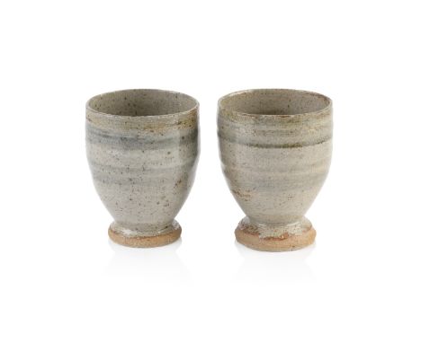 Katharine Pleydell-Bouverie (1895-1985) at Cole Pottery Pair of gobletsgrey speckled glazeimpressed pottery seal marks to the