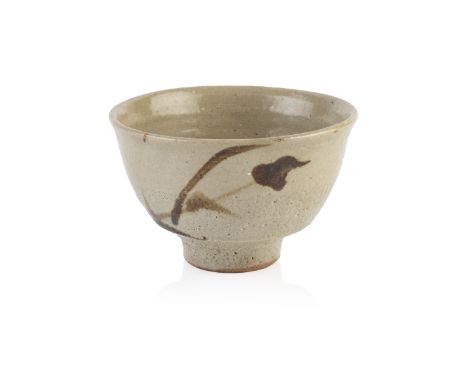 Shoji Hamada (1894-1978)Footed bowl, circa 1955with iron brushwork foliate decorationunmarked8cm high x 13.5cm wide approx ov