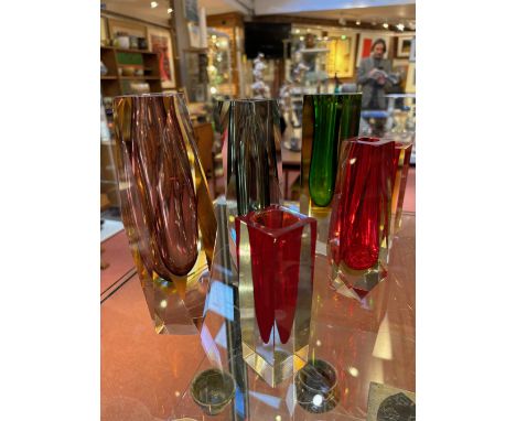 Alessandro Mandruzzato for Murano Collection of six vasessome with sommerso and some with faceted edges all unsignedtallest 2