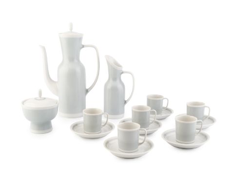 Giovanni Gariboldi (1908-1971) for Ginori Donatella coffee set, circa 1954in pale blue and creamthe coffee pot 27.5cm high.