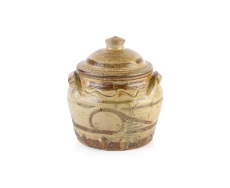 Rupert Spira (b.1960) Storage jar and coverhoney glaze with incised and combed decorationimpressed potter's seal mark to the 