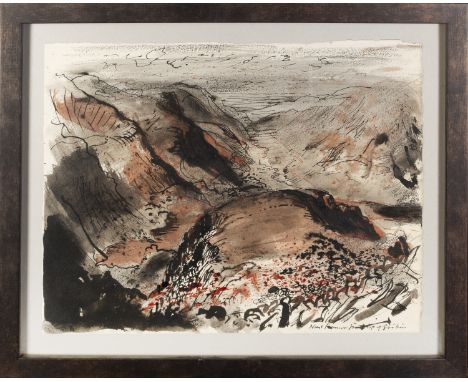 John Piper (1903-1992)Nant Ffrancon Pass from the top of Snowdoninscribed (lower right)pen, ink, and wash on paper23 x 28cm. 