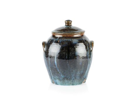 Rupert Spira (b.1960) Jar and coverwith twin handles and blue over brown drip glazeunmarked25cm high approx overall. Provenan