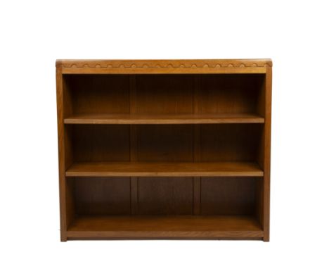 Robert Thompson of Kilburn (1876-1955)Mouseman open bookcase, circa 1970oak, with halfpenny moulding above adjustable shelves