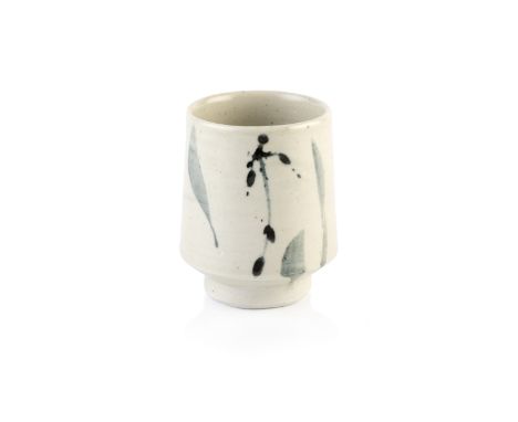 William 'Bill' Marshall (1923-2007) Yunomiwith speckled glaze and foliate brushwork painted on topimpressed potter's seal mar