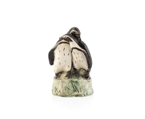 Stella Rebecca Crofts (1898-1964)Penguinspottery modelsigned17cm high.  Two tiny chips to base edge both circa 2mm-3mm, one t