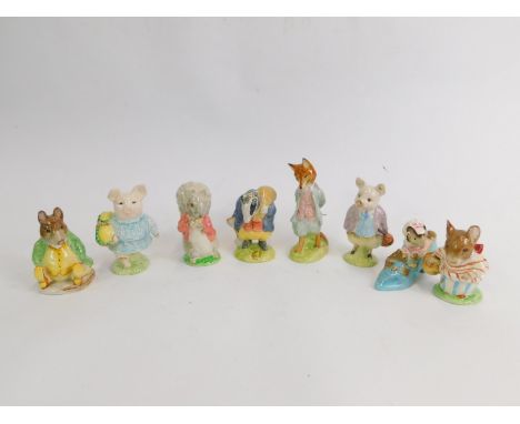 Eight Beatrix Potter figures, brown back stamp, comprising Timmy Tiptoes, Samuel Whiskers, Tommy Brock, Foxy Whiskered Gentle