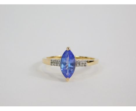 A 10ct gold tanzanite and Ratanatiri zircon ring, the marquise cut tanzate 1.3ct, size O, 1.84ct gold, with certificate.