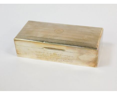 A George V Lincolnshire Regiment silver cigarette box, of rectangular twin division form, the hinged lid bearing the crest an