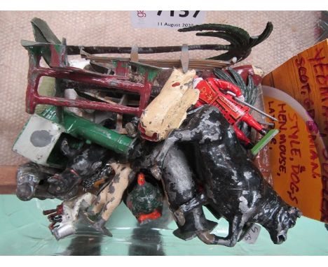 A small collection of assorted playworn lead figures including Johillco and Britains 