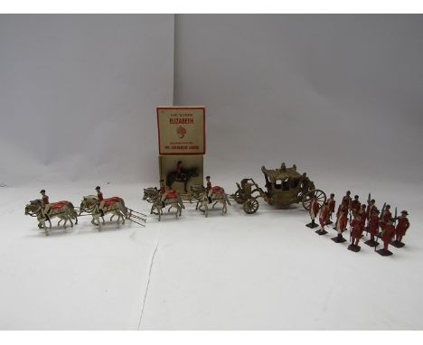 Britains lead figures to include 1937 1:32 scale set 1470 King George VI Coronation State coach and a foot entourage of fourt