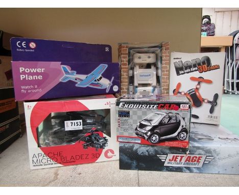 Mixed boxed toys to include remote control Apache Micro Bladez 3D helicopter, Nano Six-Axis Gyro, Power Plane, Confused.com r