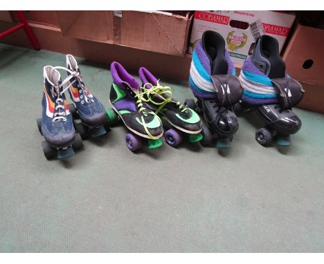 Three pairs of roller skates including Bauer size 9 