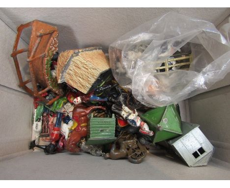 A collection of assorted playworn lead figures and accessories including Johillco, Crescent, Britains, FG Taylor &amp; Sons, 