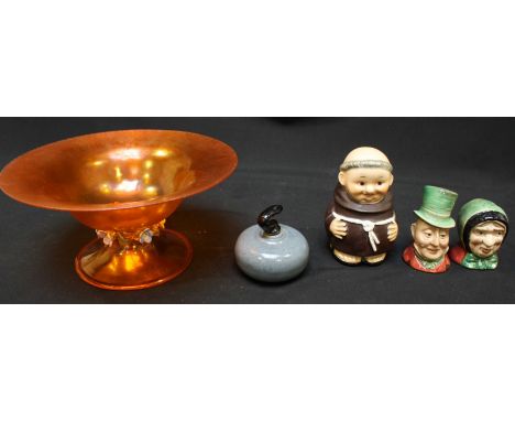 A collection of assorted ceramics, including a Goebel monk jam pot, a Beswick Victorian man and woman cruet set, a novelty cu