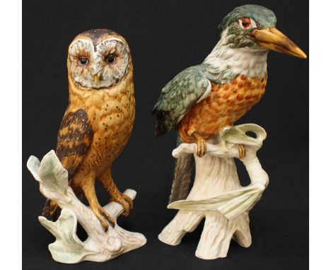 Two Goebel porcelain birds, a seated kingfisher, and an owl. (2)