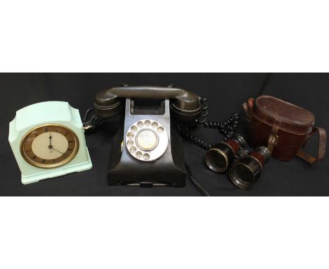 A Bakelite telephone, together with a pair of binoculars in leather case by J.H. Stevens of London, and a small 1930's electr