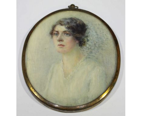 Winifred Parsons (20th century) British A watercolour miniature portrait of a young woman, painted on ivory, 9.5 x 8 cm.