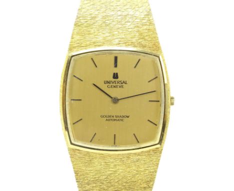 Man's Vintage Universal Geneve 18 Karat Yellow Gold Golden Shadow Bracelet Watch with Automatic Movement. Signed, 750, hallma