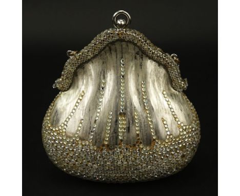 Vintage Judith Leiber Silver Tone And Crystal Evening Bag. Silver lame interior. Labeled appropriately. Losses to crystals, w