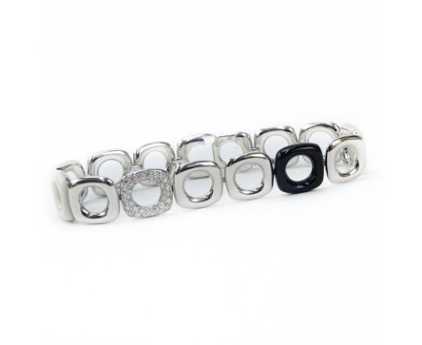 Vintage Tiffany & Co .70 Carat Pave Set Diamond, 18 Karat White Gold and Ceramic Link Bracelet. Diamonds G color, VS1 clarity
