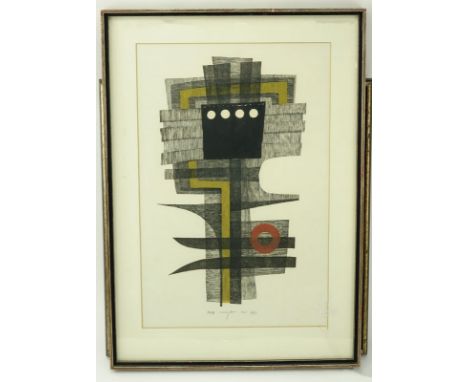 Fumio Fujita, Japanese (b. 1933) Abstract Color Woodblock on Paper. Signed, dated 1965, and numbered 66/100 in pencil lower. 