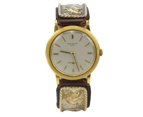 Vintage Patek Philippe 18 Karat Yellow Gold Automatic Movement Watch with later Sergeant's Western Store 10 Karat Gold, Silve