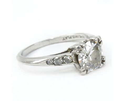 Approx. .98 Carat Old European Cut Diamond and Platinum Engagement Ring. Diamond H color, SI2 clarity. Diamond measures 6.65 