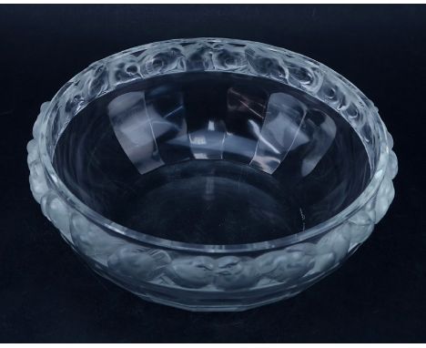 Lalique Crystal "Mesanges" Bowl. Signed. Light surface scratches or in good condition. Measures 3-5/8" H x 9-1/4" Dia. Shippi