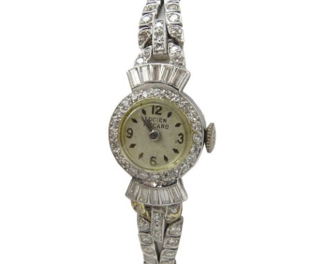 Lady's Vintage Lucien Picard Diamond and Platinum Bracelet Watch with Manual Movement. Signed, platinum. Good vintage conditi