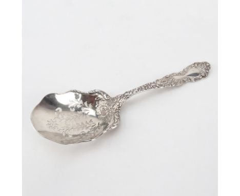 Gorham Sterling Imperial Chrysanthemum Pierced Serving Spoon. Signed. Good condition. Measures 8-5/8" and weighs 3.27 troy ou