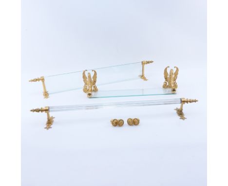 Group Lot of Sherle Wagner Gold Plated Bathroom Accessories. Includes: Imperial Swan Shelf with 24" L glass, Louis XVI Towel 