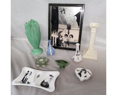 Decorative Ceramics -&nbsp;Poole Pottery "The Beardsley Collection" trinket dish, spill vase and heart shaped trinket pot and