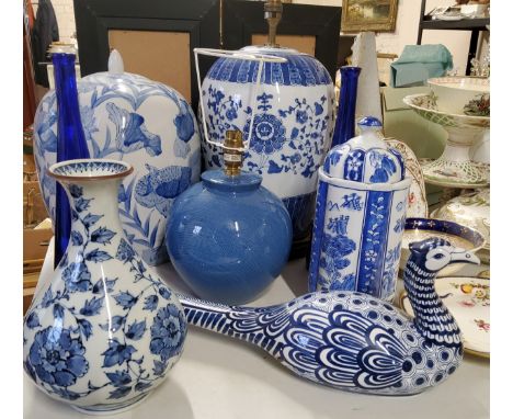 Oriental Inspired Ceramics - a large blue and white asiatic pheseant; Chinese vases, a large temple jarvand cover; Chinese bl