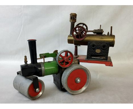 A Josef Falk over-type live steam engine, 29 x 14 cm (af); a Mamod live steam road roller (af) 