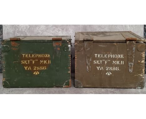 A pair of military portable field telephones in carrying cases, described 'Telephone Set "F" .MKII YA 2886 with broad arrow m