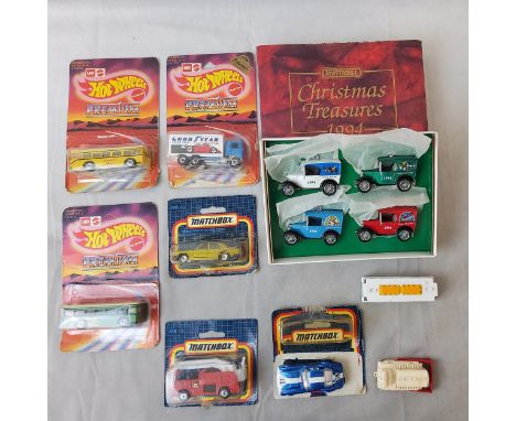 India issue by LEO Mattel Goodyear Tires HighWay Hauler, silver chassis, blue cab, white container; School Bus, yellow, silve