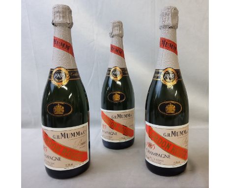G.H. Mumm &amp; Co, Cordon Rouge champagne, 1985 vintage, three bottles, sealed 750ml, 12.5% vol. (3) 