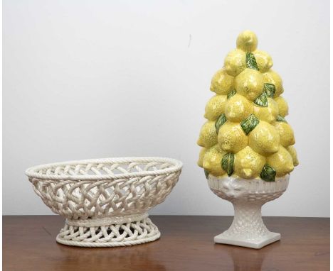 20th Century Italian pottery model of an urn filled with lemons, stamped to the base, 41cm high approx and a continental cera