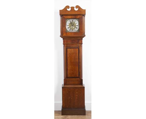 Oak and mahogany country longcase clockwith a brass square 24cm dial, 30 hour striking movement, date dial and in a tradition