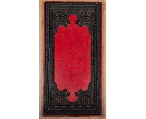 Gothic revival Staunton carton-pierre chess board by Leuchars of Piccadillywith gilt tooled decoration, papier-mâché decorati