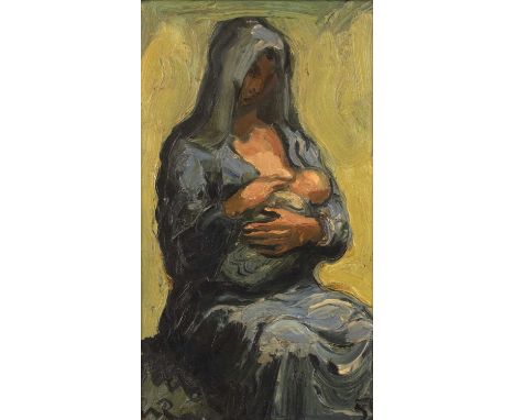 W R (20th Century School) 'Untitled mother and child', oil on panel, initialled lower left, 37cm x 20.5cmProvenance: With Fin