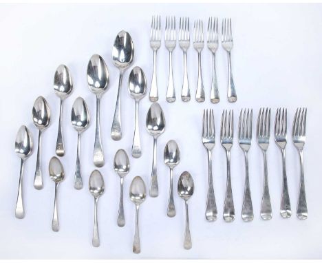 Collection of silver flatware all of which bears a matching crest, including various spoons, forks etc, various hallmarks thr