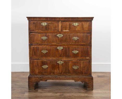 Walnut chest of drawers late 18th Century, two over three graduated drawers, standing on bracket feet with later brass handle