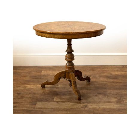 Walnut Sorrento table 19th Century, with parquetry decoration to the circular top and tripod base, 80cm x 74.5cmOverall ok, w