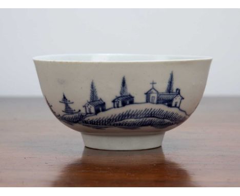 Small Worcester bowlporcelain, circa, 1752-53, thickly potted, painted with the 'Pine Tree House' pattern, 10.5cm x 5.5cm app