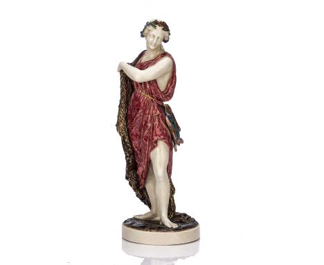 Royal Worcester classical figurecirca 1900, modelled by James Hadley, the figure holding a long cloak with his left hand, on 